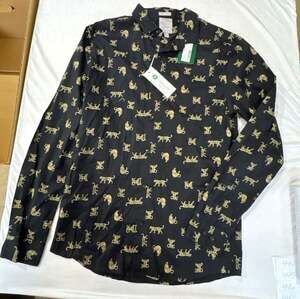N440 A-Frame Stockholm Stretch Poplin Shirt Mens M Tall Black Leopard Print